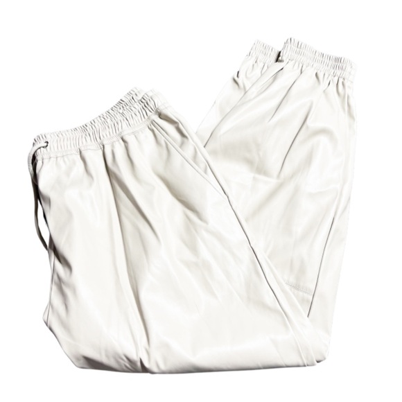 Grace + Karma Women’s Beige Cream Faux Leather High Waisted Tie Jogger Pants - Picture 5 of 16